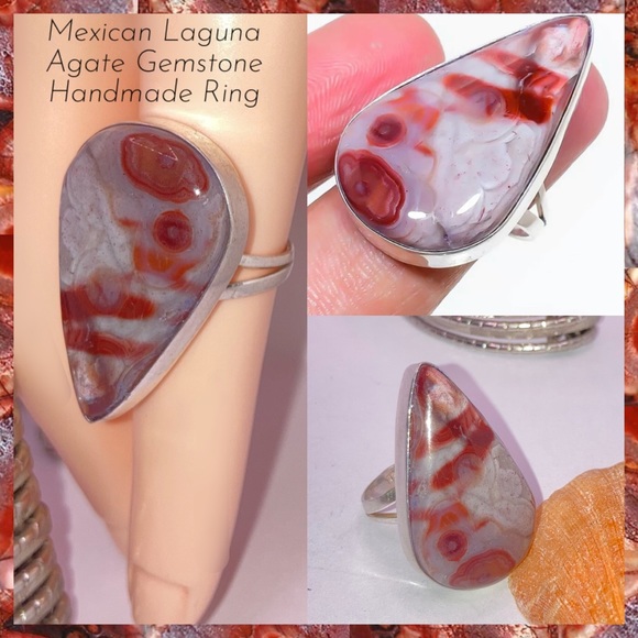 Mexican Laguna Agate Gemstone Handmade Boho Ring - Picture 1 of 5